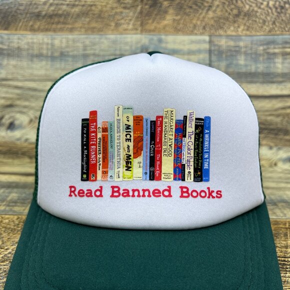 Read Banned Books Unisex Trucker Hat Green Snapback Library Baseball Cap - Picture 2 of 7